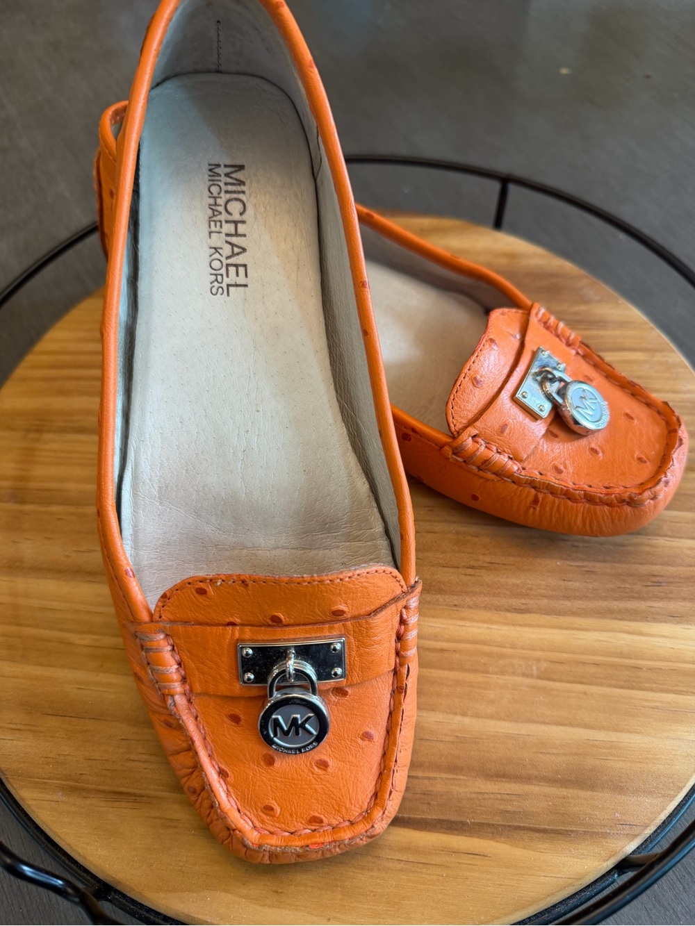 Michael Kors Orange Leather MK Charm Moccasin Loafers (Bright Orange)